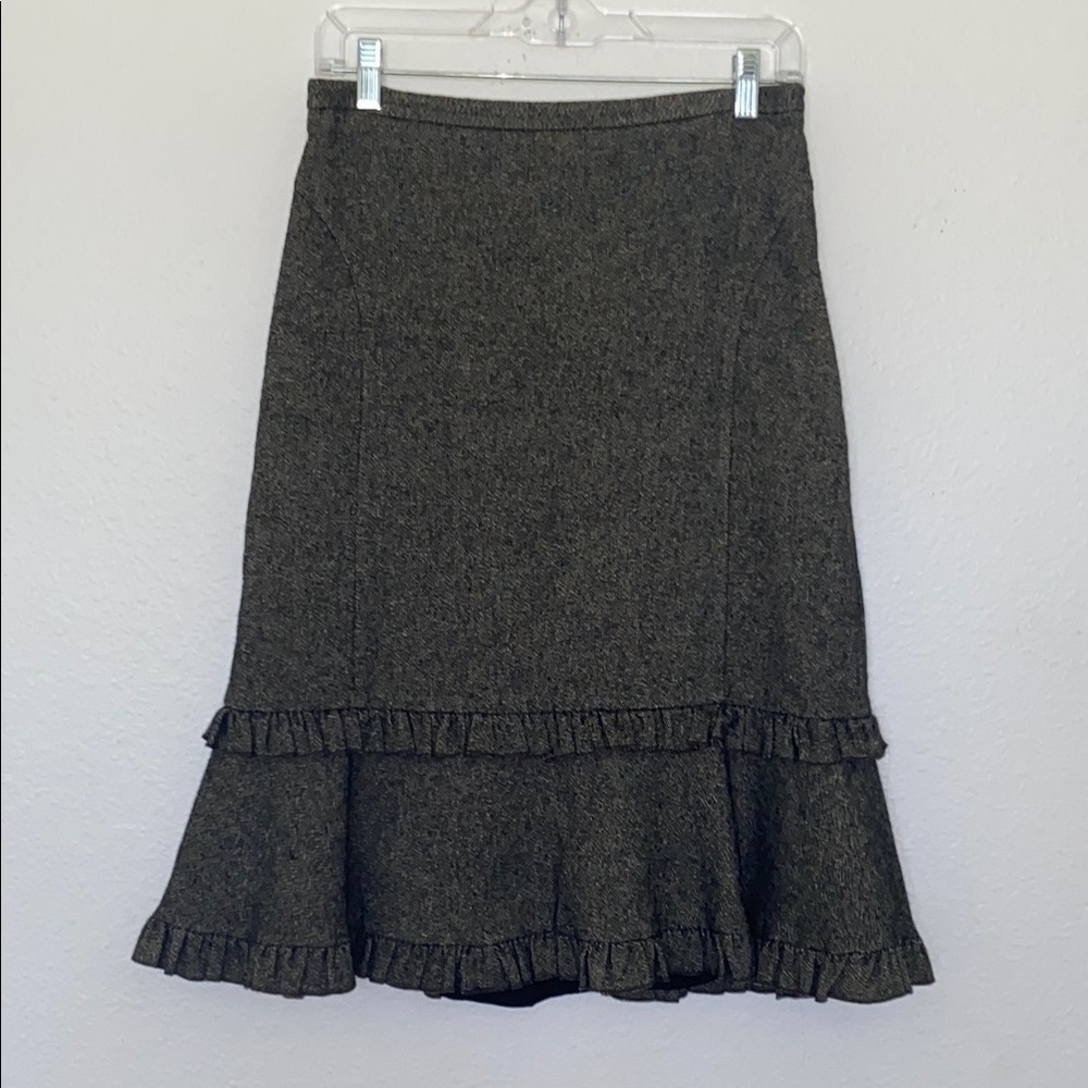 LOFT Gray Midi A-Line Skirt with Ruffled Hem